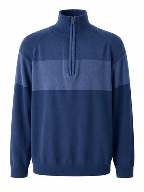 Calvin Klein Blue Colorblock Quarter Zip Cotton Sweater Size L